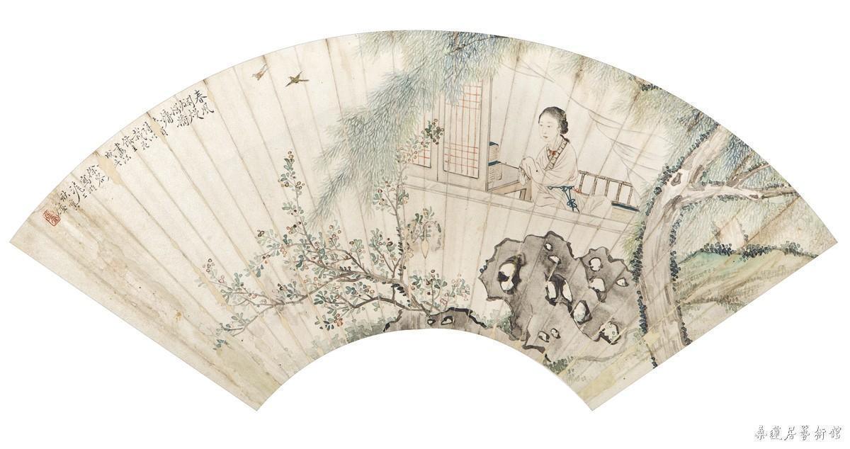 徐菊庵 仕女 51×18.5cm 设色纸本 扇片 缩图