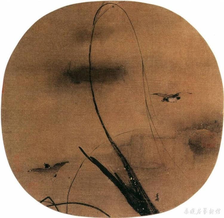 《秋柳双鸦图》，绢本·水墨·淡设色，24.7×25.7cm，北京故宫博物院藏。2