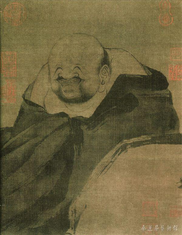 《布袋和尚》绢本设色，31.3×24.5cm，上海博物馆藏。