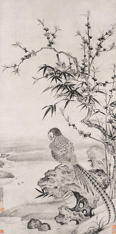 王渊《桃竹雉鸡图》