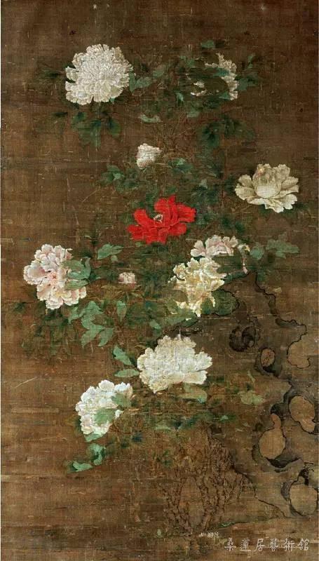 金 佚名《牡丹湖石图》花鸟画立轴