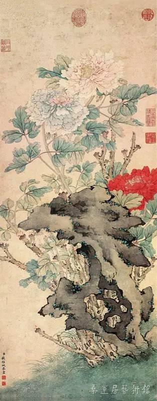 清 钱维城《国色天香图》牡丹 花鸟画立轴