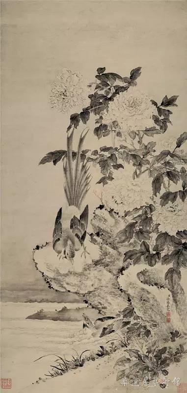 清 徐扬《牡丹山鹧图轴》花鸟画立轴