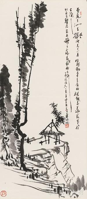 潘天寿《小亭枯树图轴》1961年，生宣纸、水墨 139.5×62cm