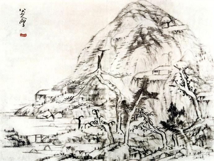 绳金塔远眺图 泰山残石楼旧藏
