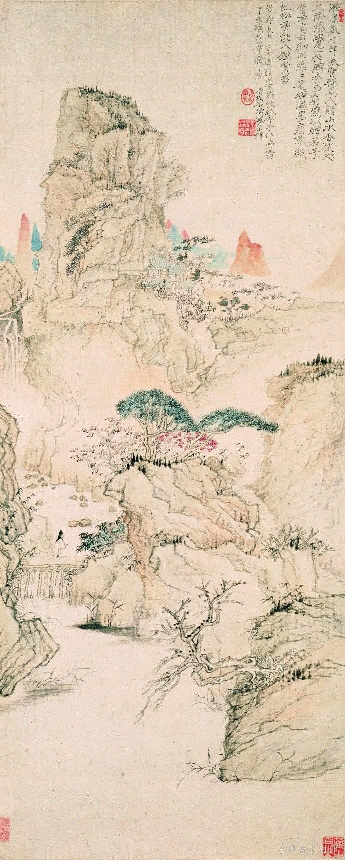 [清] 石涛 细雨虬松图轴 纸本设色 100.8×41.3cm 上海博物馆藏