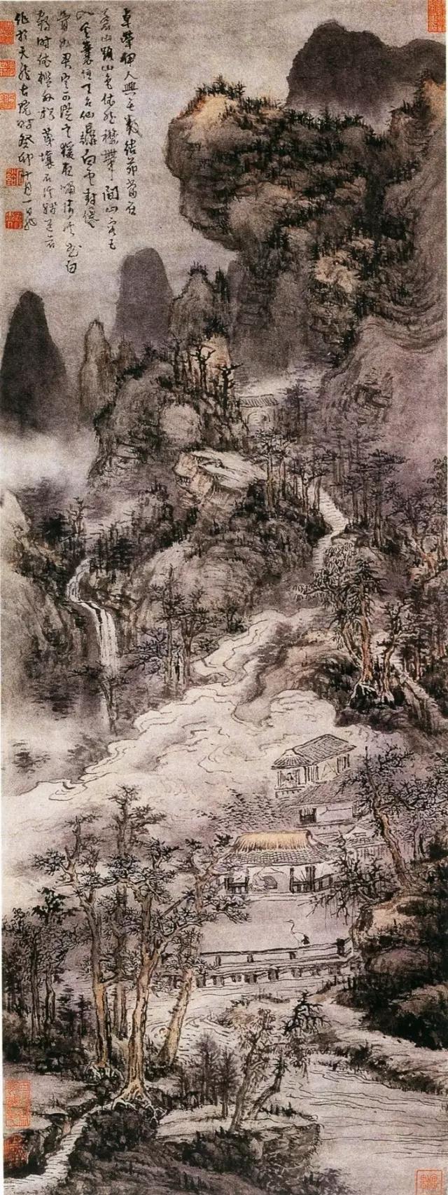 清 髡残 云房舞鹤图 立轴，纸本，水墨，淡设色，纵90．8厘米，横26．4厘米。（日）泉屋博古馆藏.jpg