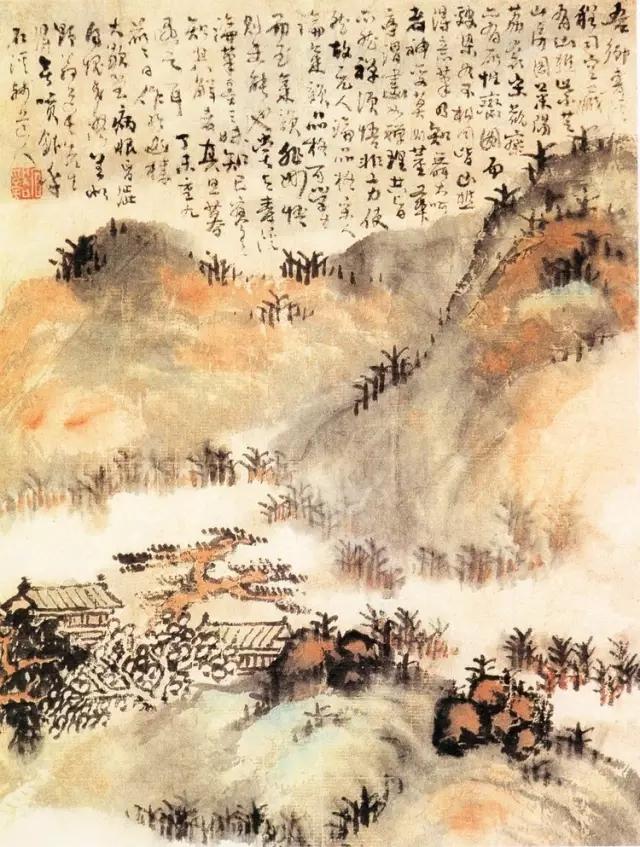 清 髡残 松岩楼阁图 立轴 纸本 设色 纵41．6厘米 横30．4厘米 南京博物馆藏.jpg