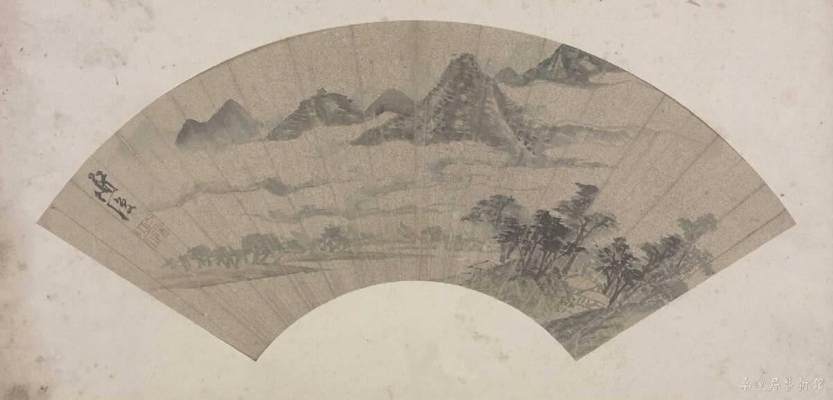 明 陈淳 云山图 扇页 金笺墨笔 17.4×51cm 故宫博物院藏
