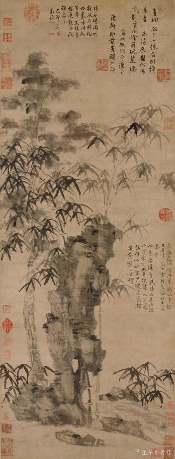 元 倪瓒 梧竹秀石图 纸本墨笔 96×36.5cm 台北故宫博物院藏