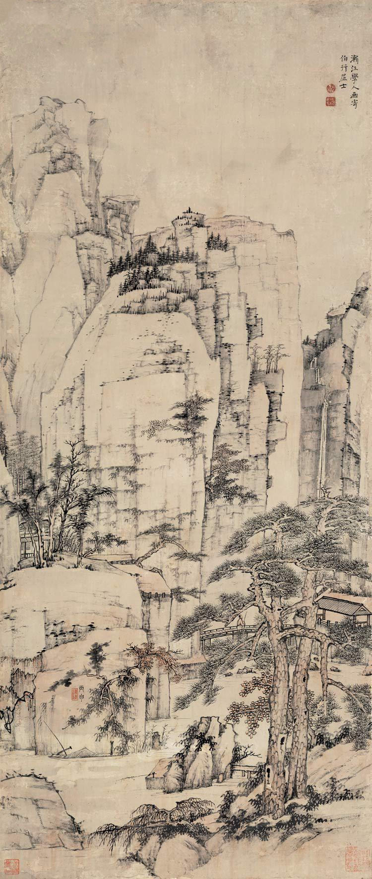 [清] 弘仁 松溪石壁图轴 天津博物馆藏