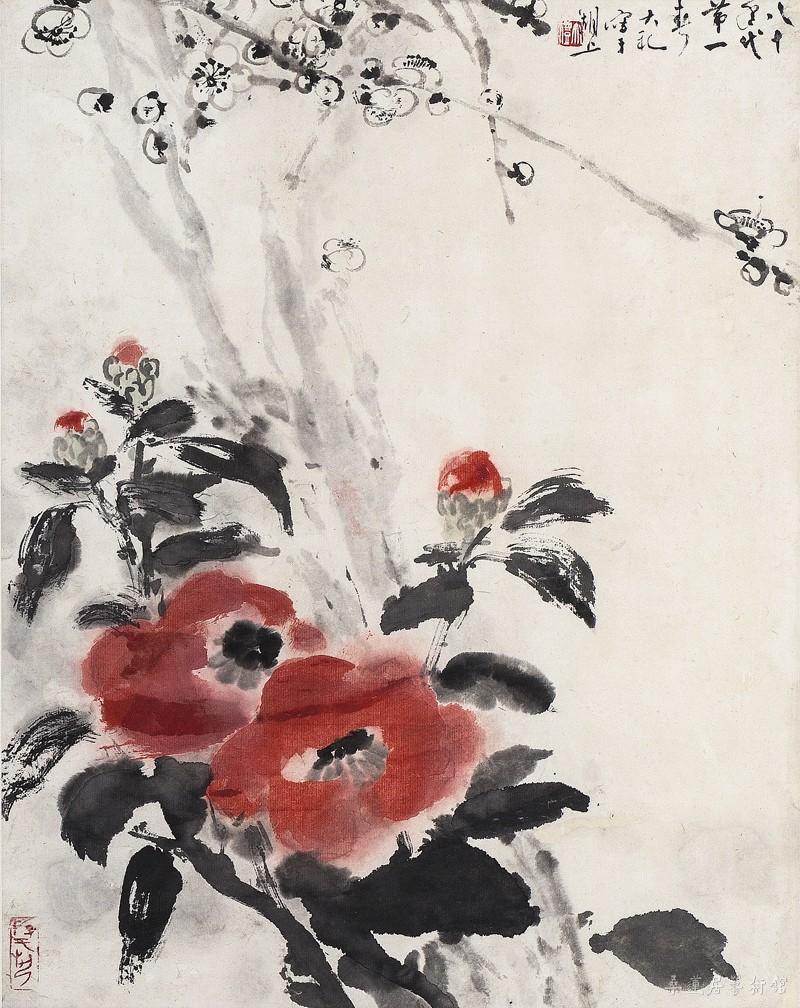 钱大礼 八十年代第一春 43×34cm 设色纸本立轴