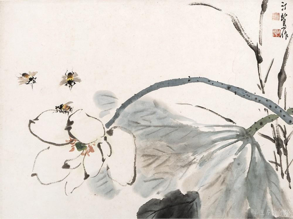 胡汀鹭 花鸟二帧之一 25×34cm×2 设色纸本镜片