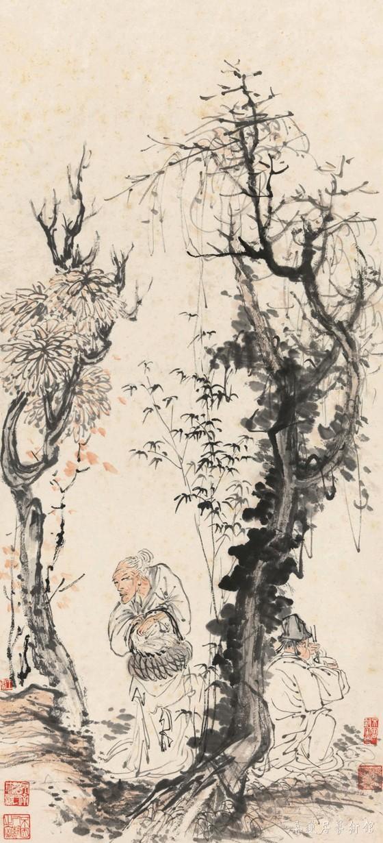 王云 秋树人物 纸本设色 77×35cm 缩图