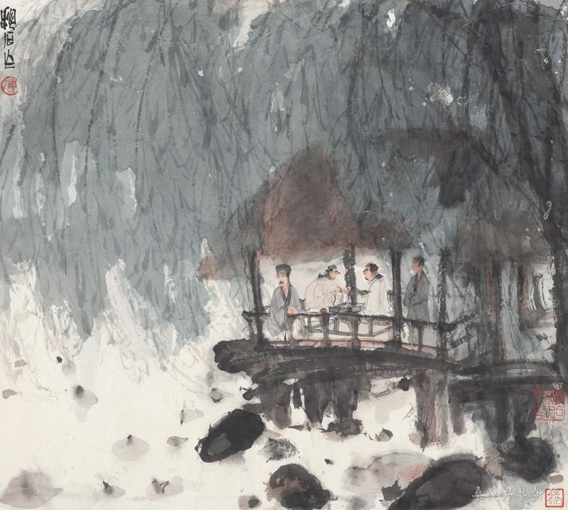 傅抱石 水榭对弈 设色纸本镜心 39.5×44cm 缩图