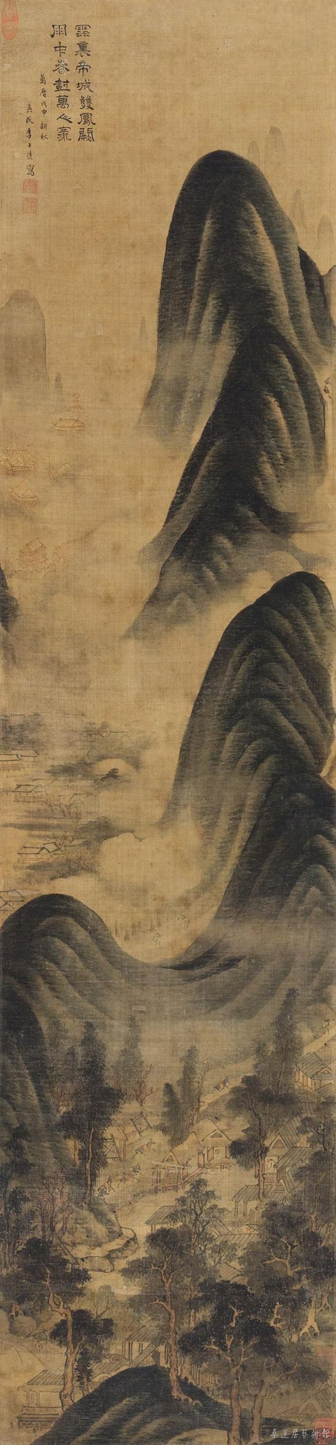 明 李士达《雨中春树图》 158.5×37cm