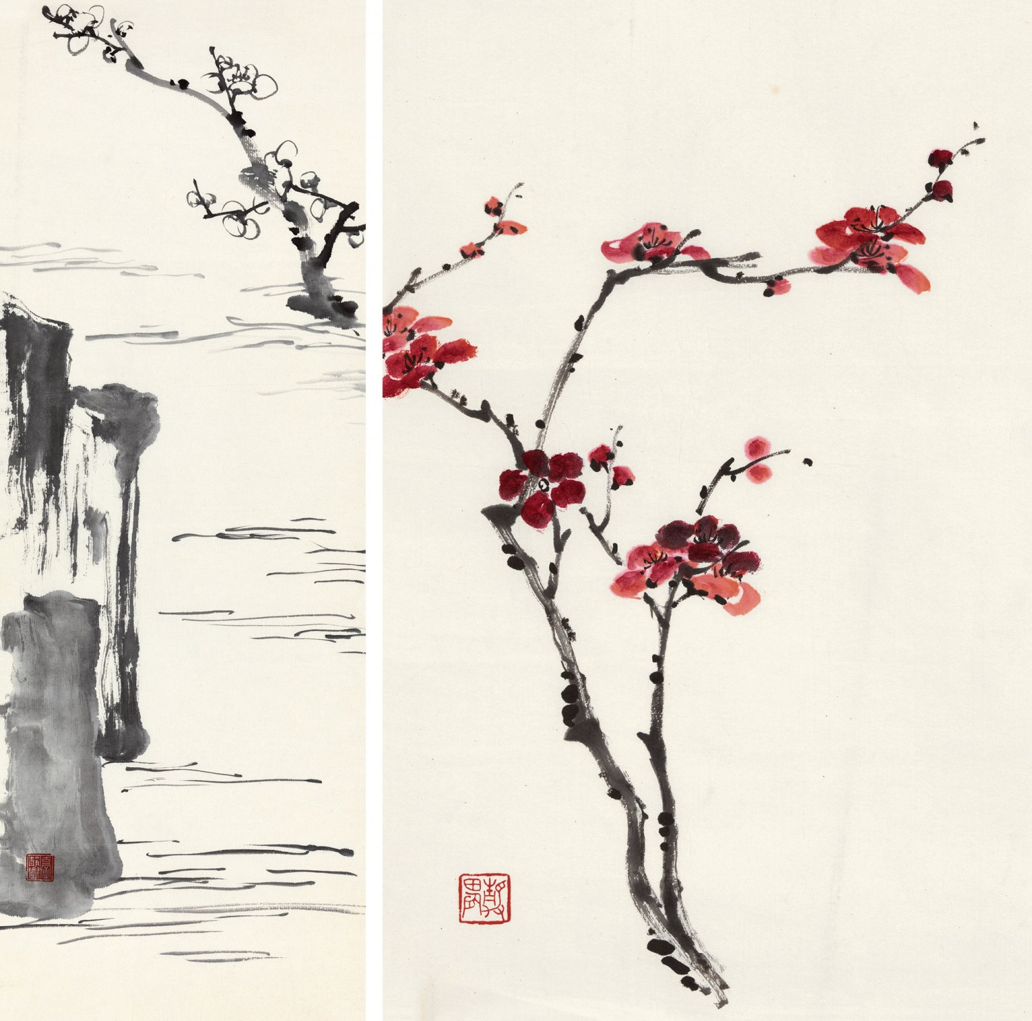 台静农 梅花3 纸本镜心 54×19cm；45×35cm