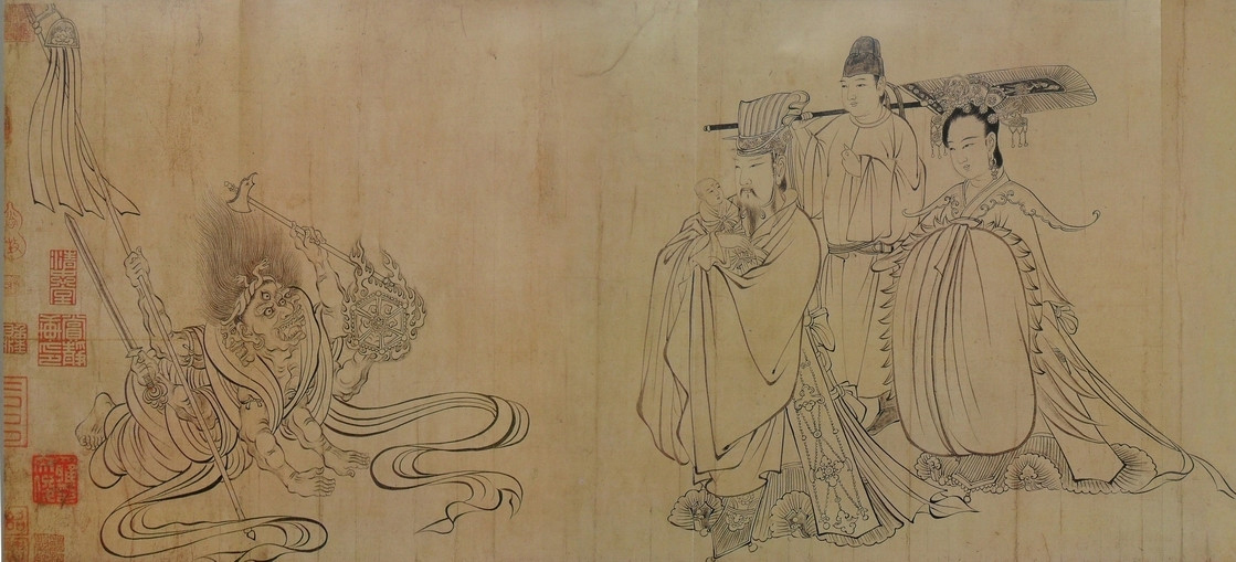 唐 吴道子 送子天王图（又名《释迦降生图》） 35.7×532cm 绢本白描 日本国大阪市立美术馆藏 局部
