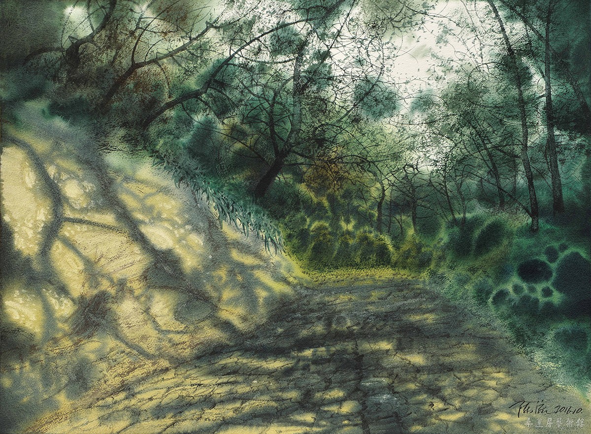 陈流《九日山阳光》水彩画