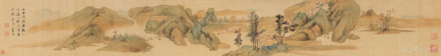 b.03  明 蓝瑛溪山秋色图 卷 绢本设色 纵23.8 横180厘米万历四十一年癸丑（1613年）天津博物馆藏