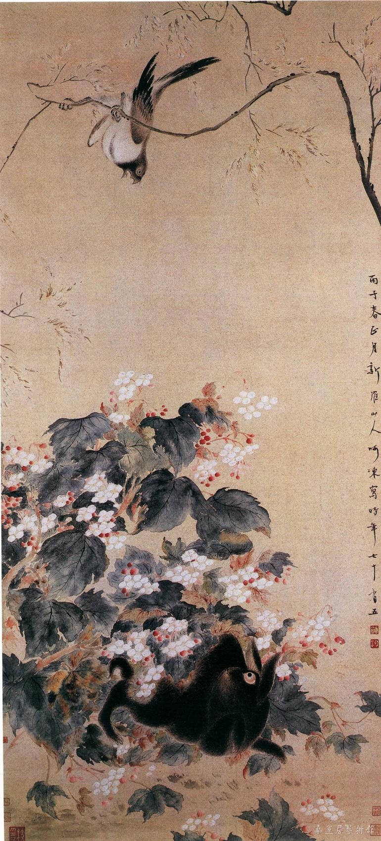 华喦 海棠禽兔图 故宫博物院藏 1756年