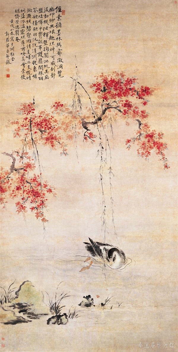 华喦 《桃潭浴鸭图》纸本 设色 271.5×137cm 1742年 北京故宫博物院藏