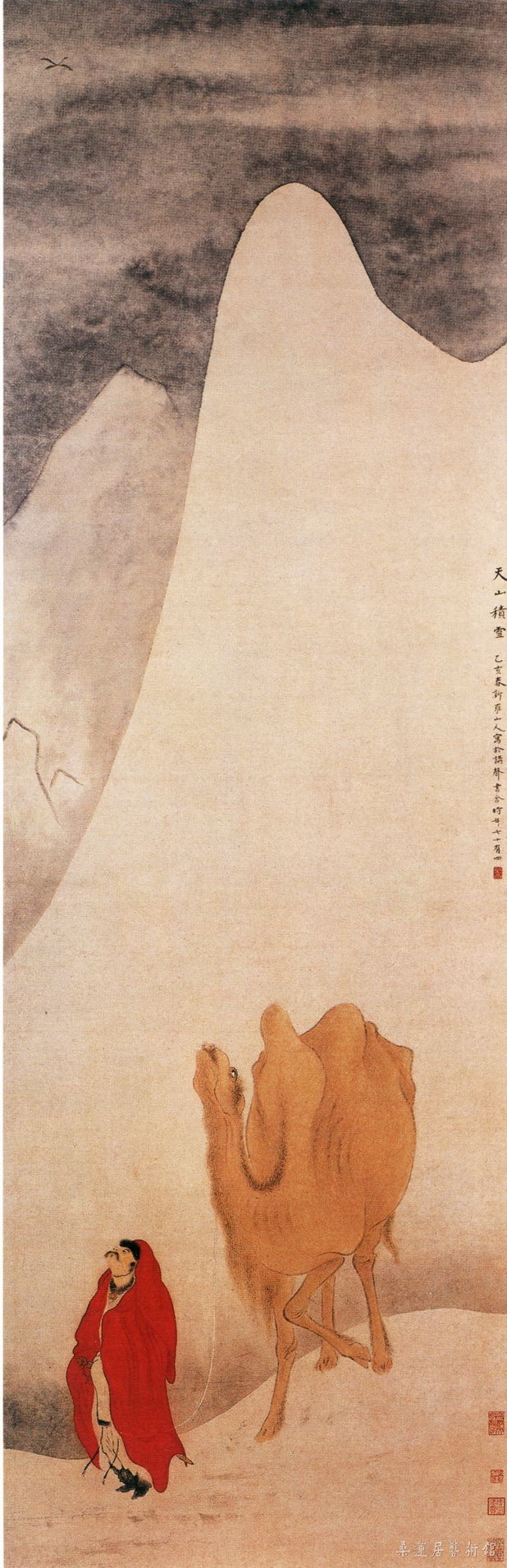 清 华喦 天山积雪图 轴，纸本，设色，纵159.1cm，横52.8cm。现藏台北故宫博物院 1755年