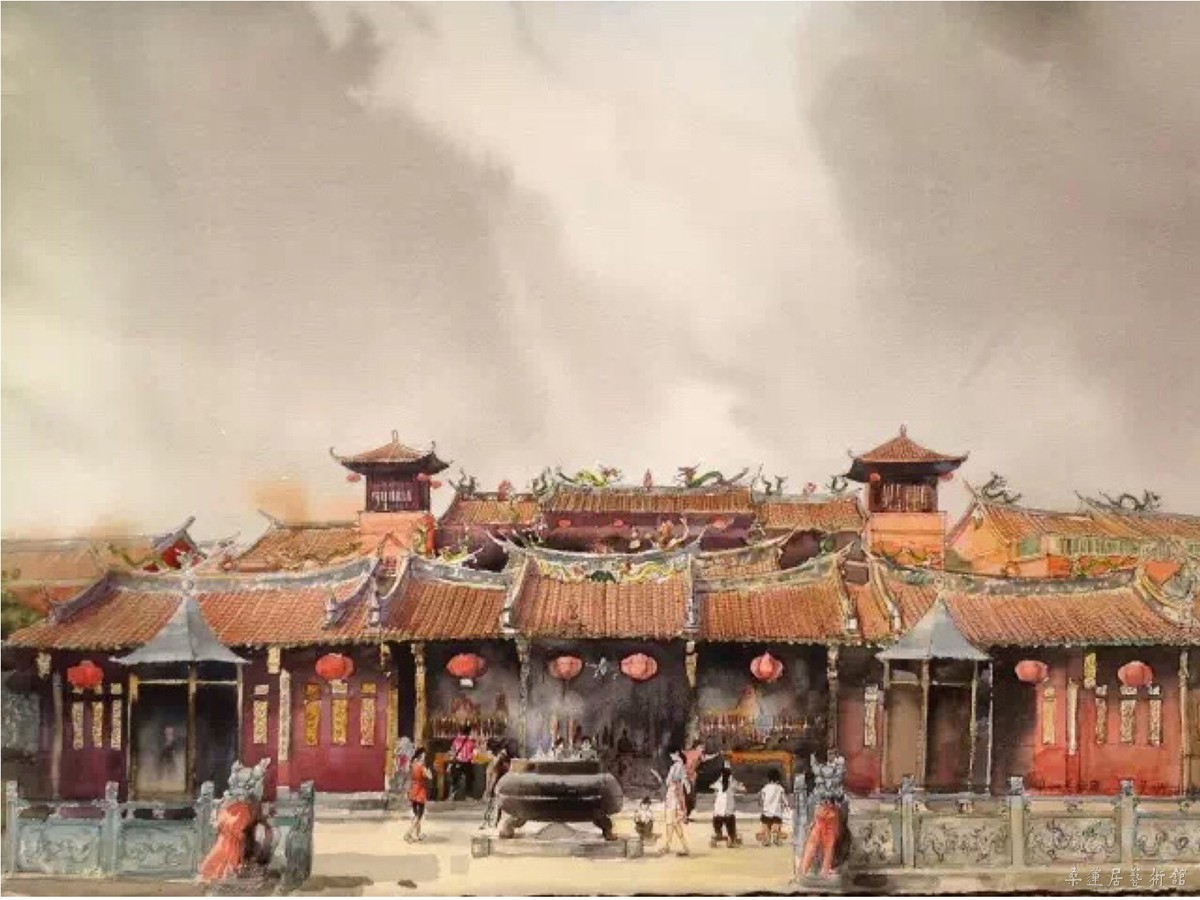 吴斌《泉州关帝庙》水彩画