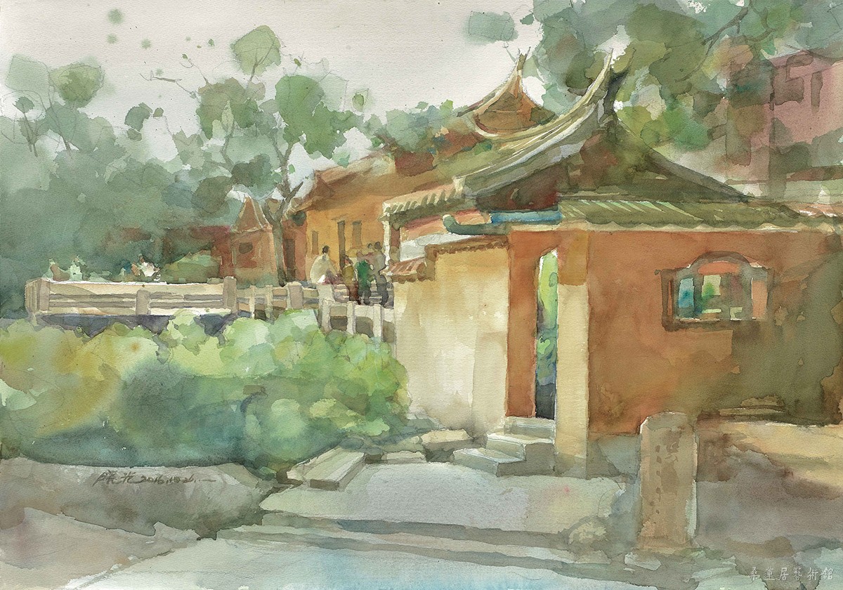 杨晓光《千手岩》水彩画