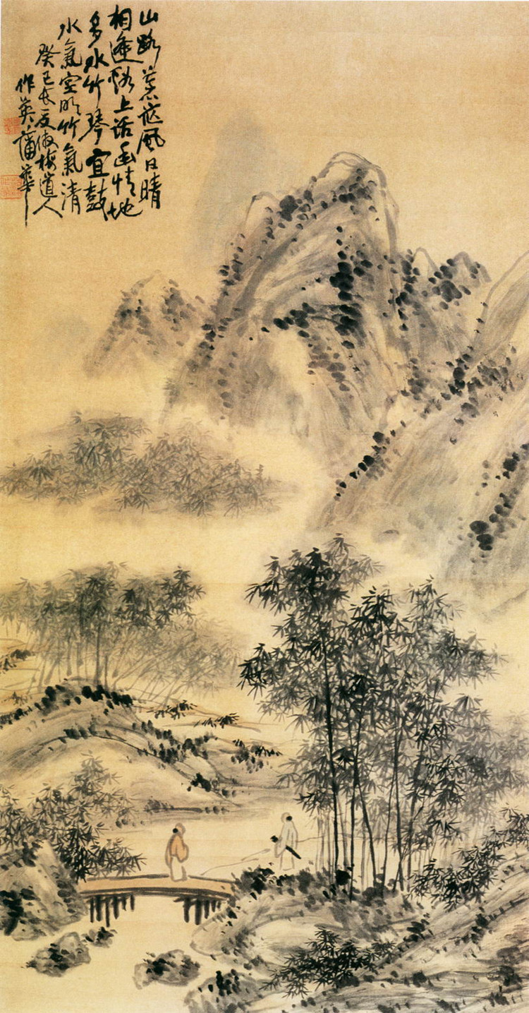 蒲华《山晴水明图》轴，淡设色纸本，纵144厘米，横77.5厘米，江苏省美术馆藏。