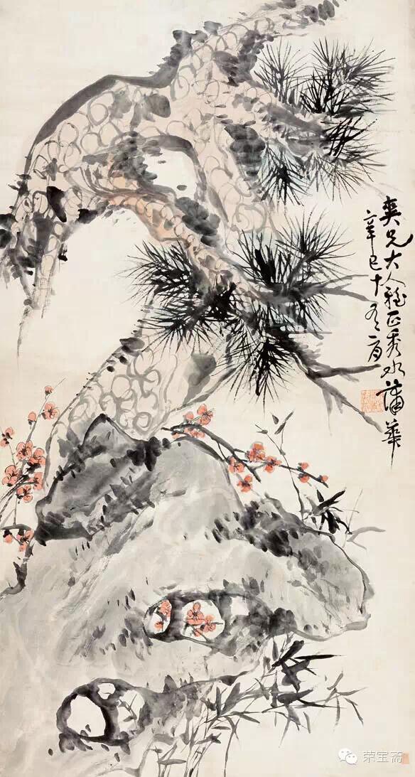 清 蒲华 岁寒三友图 78cm×145cm 1881 嘉兴博物馆藏