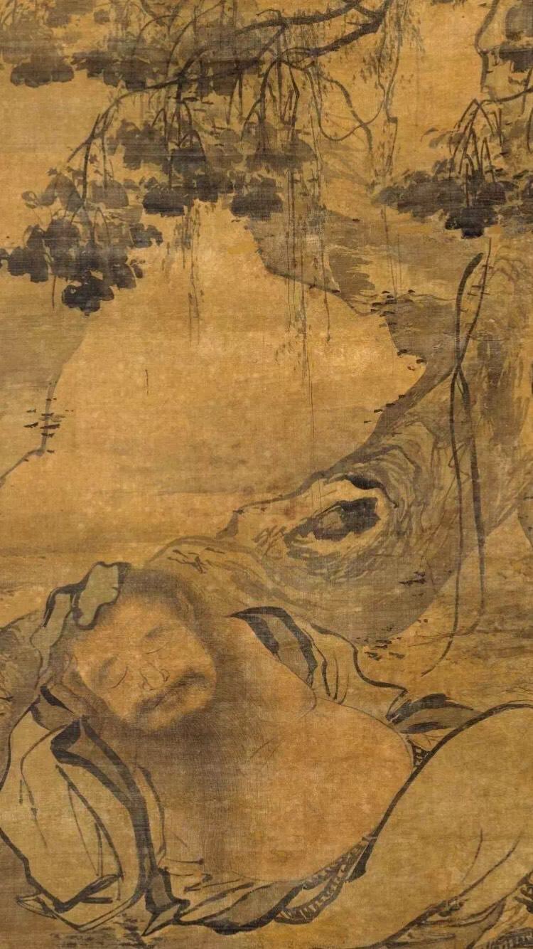 明陈子和 《古木酒仙图》，立轴，绢本设色,174.6cm102.6cm,王季迁旧藏,现藏美国大都会博物馆
