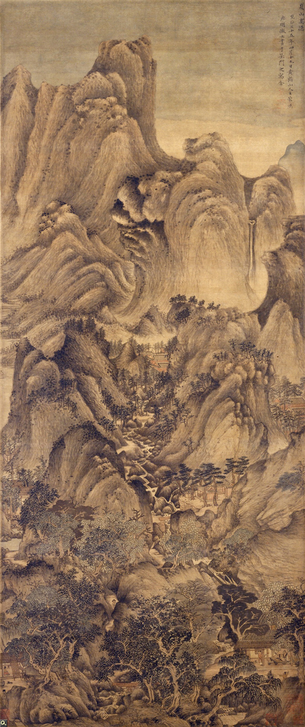 王蒙 《夏山高隐图》轴 绢本设色 149×63.5cm 故宫博物院藏 缩图