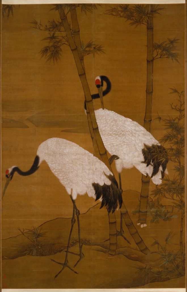 边景昭 《竹鹤图》轴，明，边景昭绘，绢本，设色，纵180.4cm，横118cm 北京故宫博物院藏