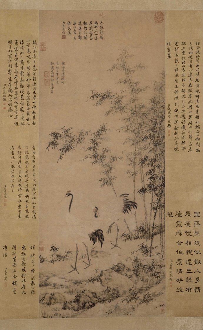 明 边景昭 王绂 竹鹤双清图轴 纸本设色 109x46.6cm 北京故宫博物院藏