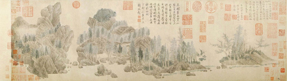 钱选 浮玉山居图 设色纸本 29.6×98.7 cm 上海博物馆藏 副本缩图