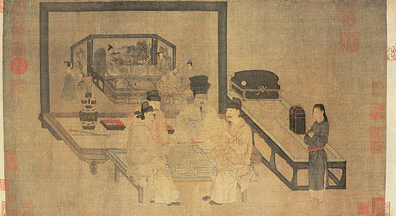 五代 周文矩 重屏会棋图 绢本设色 40.3×70.5cm 故宫博物院藏 副本缩图
