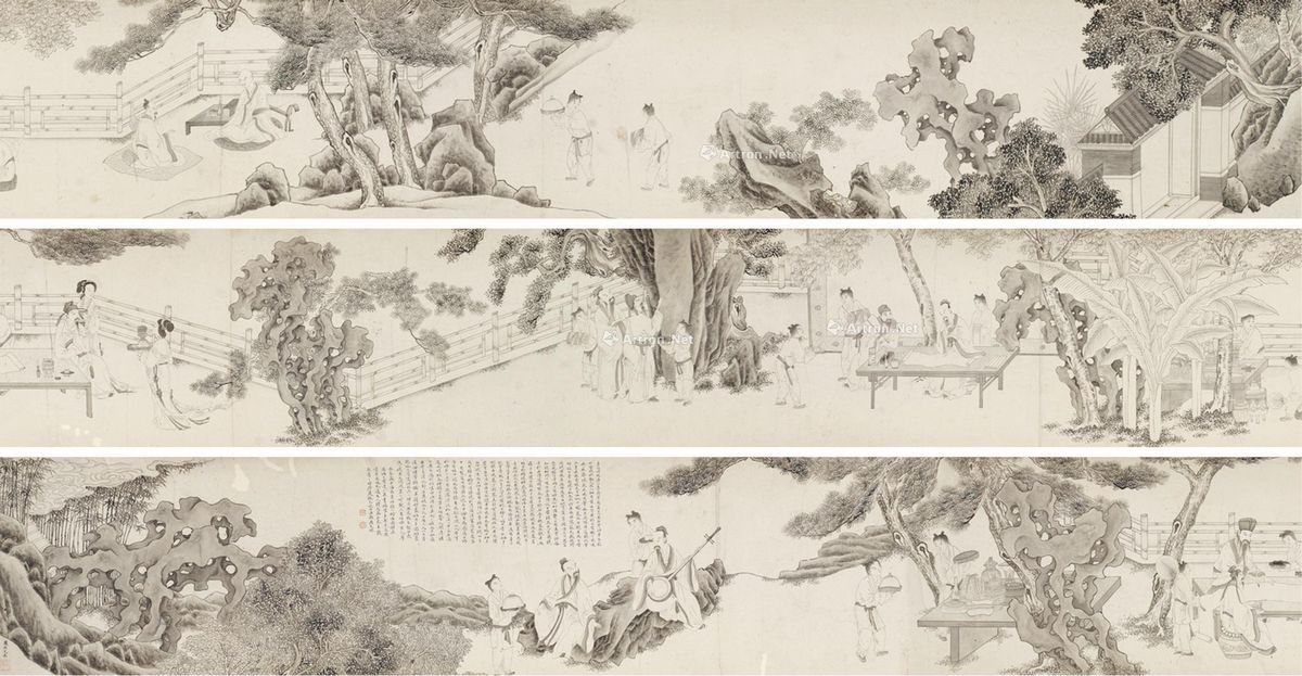 明 尤求 白描西园雅集图卷 纸本 30×535cm 浙江世贸拍卖中心有限公司2016春季中国书画·油画艺术品拍卖会