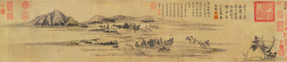 赵孟頫 水村图 纸本设色 24.9×120.5厘米 北京故宫博物院藏 裁 缩图