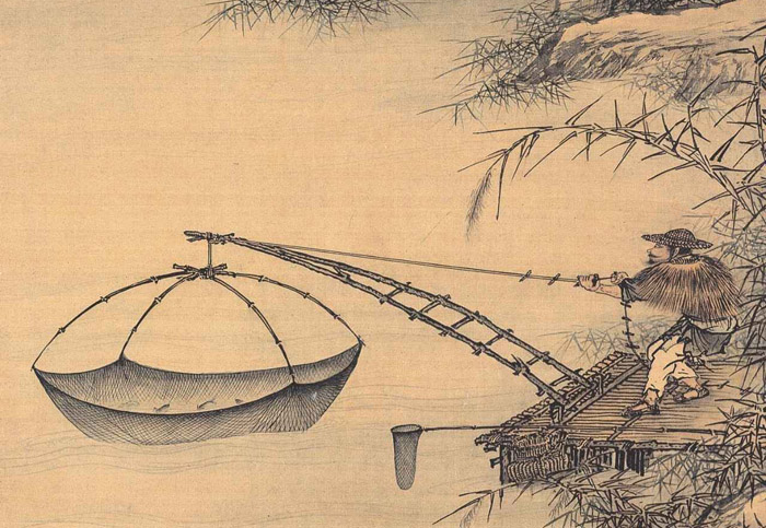 明 倪端 《捕鱼图》 绢本设色 117.8×42.3cm 台北故宫博物院藏 3 局部 缩图