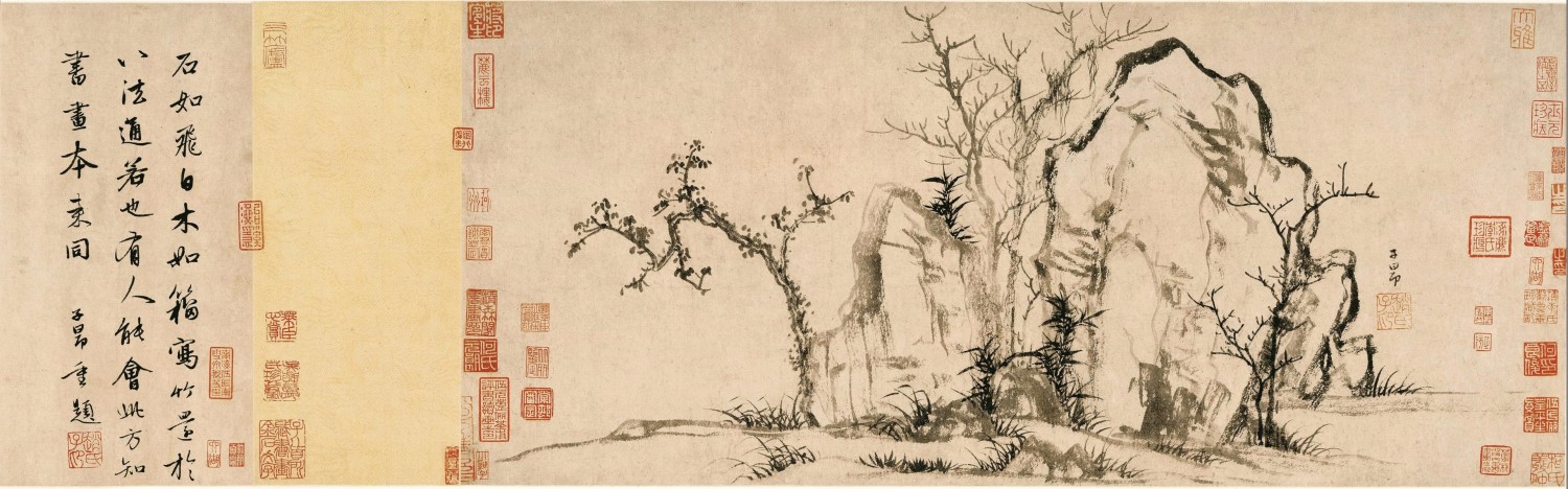 赵孟頫 秀石疏林图 纸本水墨 27.50×62.80cm 北京故宫博物院藏