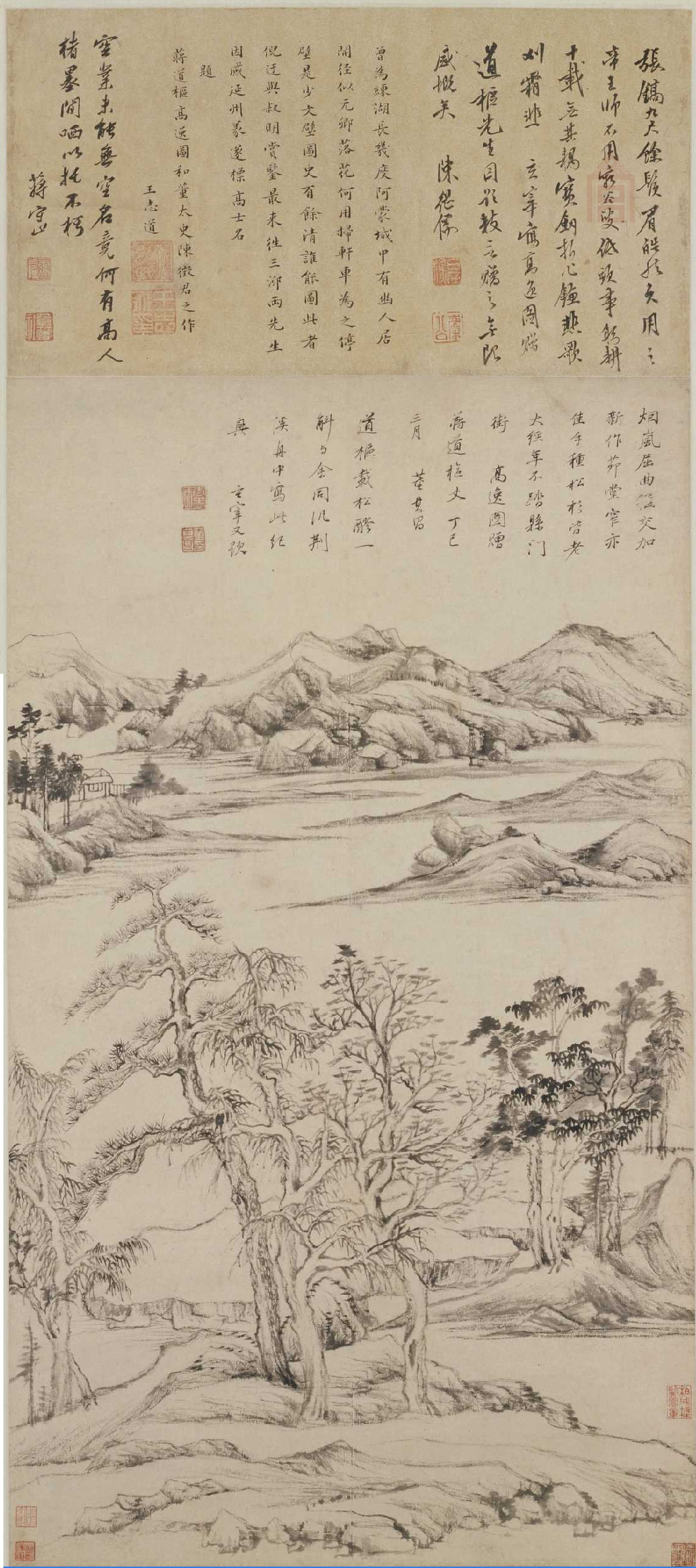 《高逸图》轴，明，董其昌作，纸本，墨笔，纵89.5cm，横51.6cm 北京故宫博物院藏