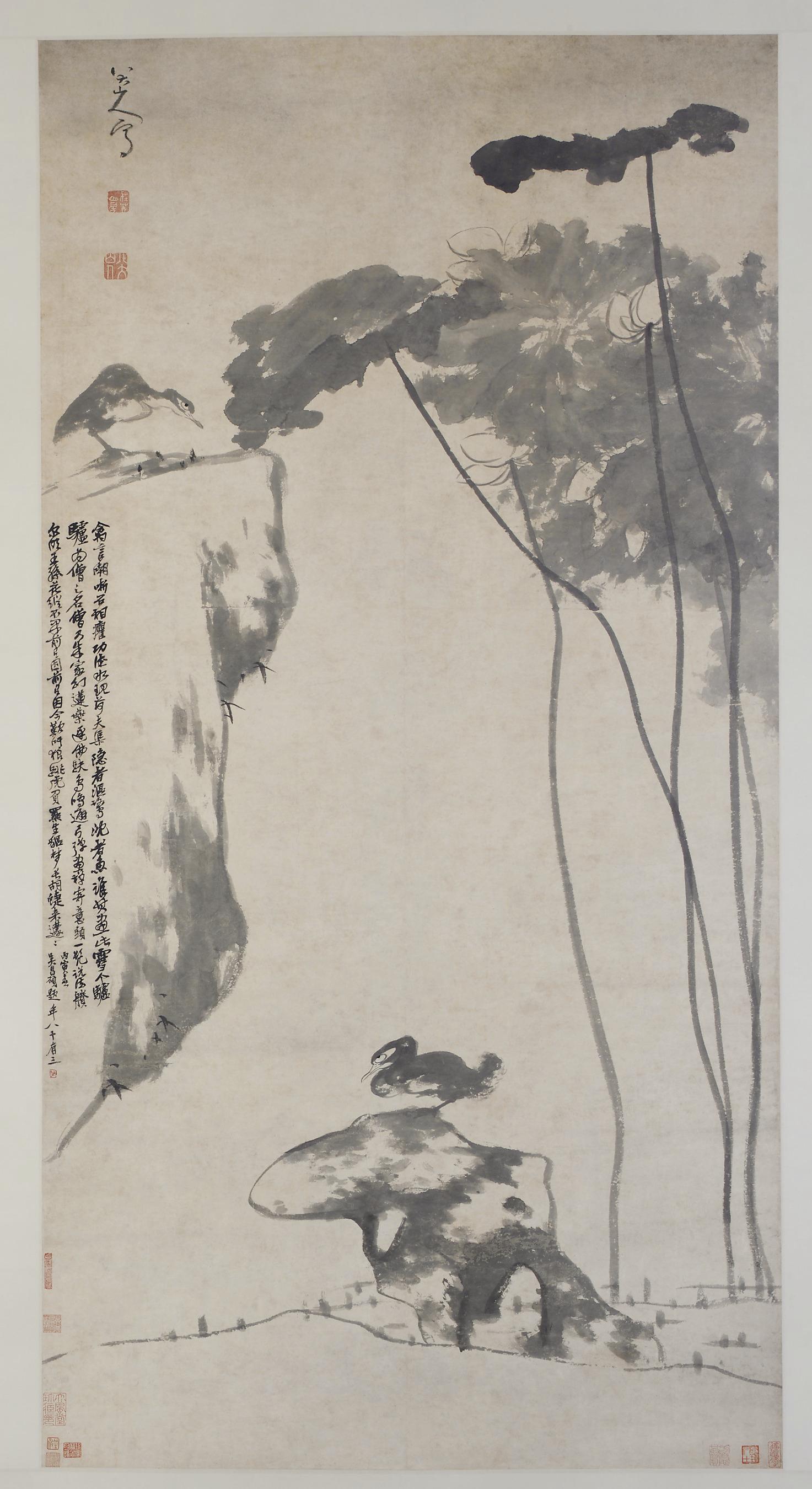 朱耷 荷花双凫图 185×95.8 cm 弗利尔美术馆藏