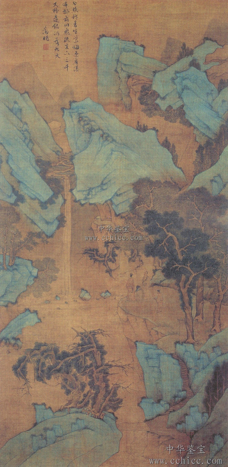 文征明 李白诗意山水图轴 绢本设色 纵144.7厘米 横73.7厘米 广东省博物馆藏