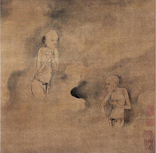 第一幅,黑气笼罩着两个小鬼，隐约可见头面，肩膀往下不大能辨认出来。