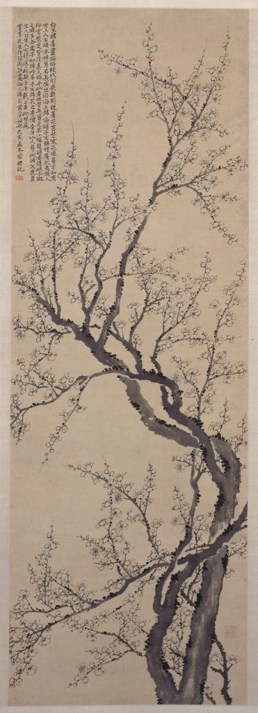 《墨梅图》轴，清，罗聘作，纸本，墨笔，纵125.5cm，横42.5cm