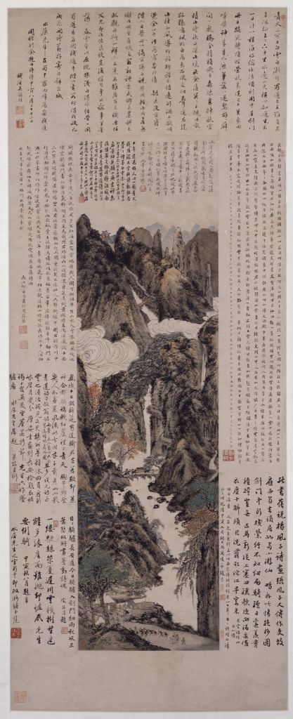 剑阁图 轴，清，罗聘作，纸本，设色，纵100.3cm，横27.4cm
