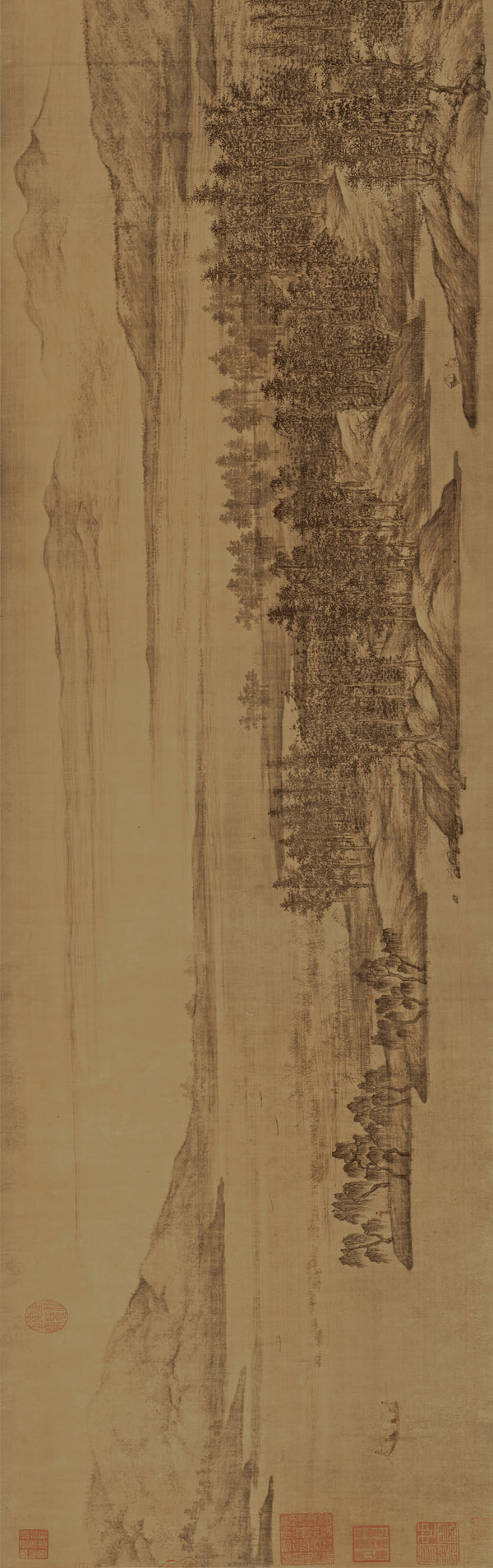 五代南唐 董源 夏景山口待渡图卷(全卷)绢本 局部2 旋转 缩图