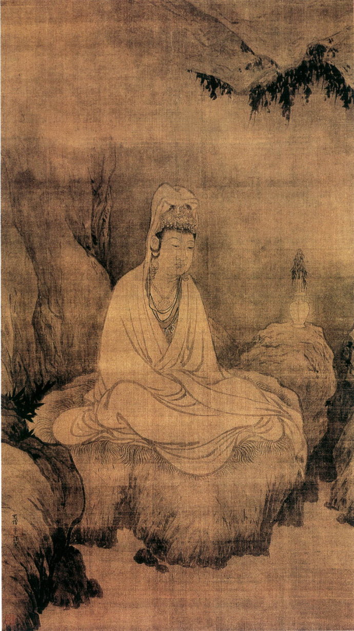 ﻿宋 牧溪 观音图 绢本 墨笔淡彩 172.2x97.6cm 日本京都大德寺藏