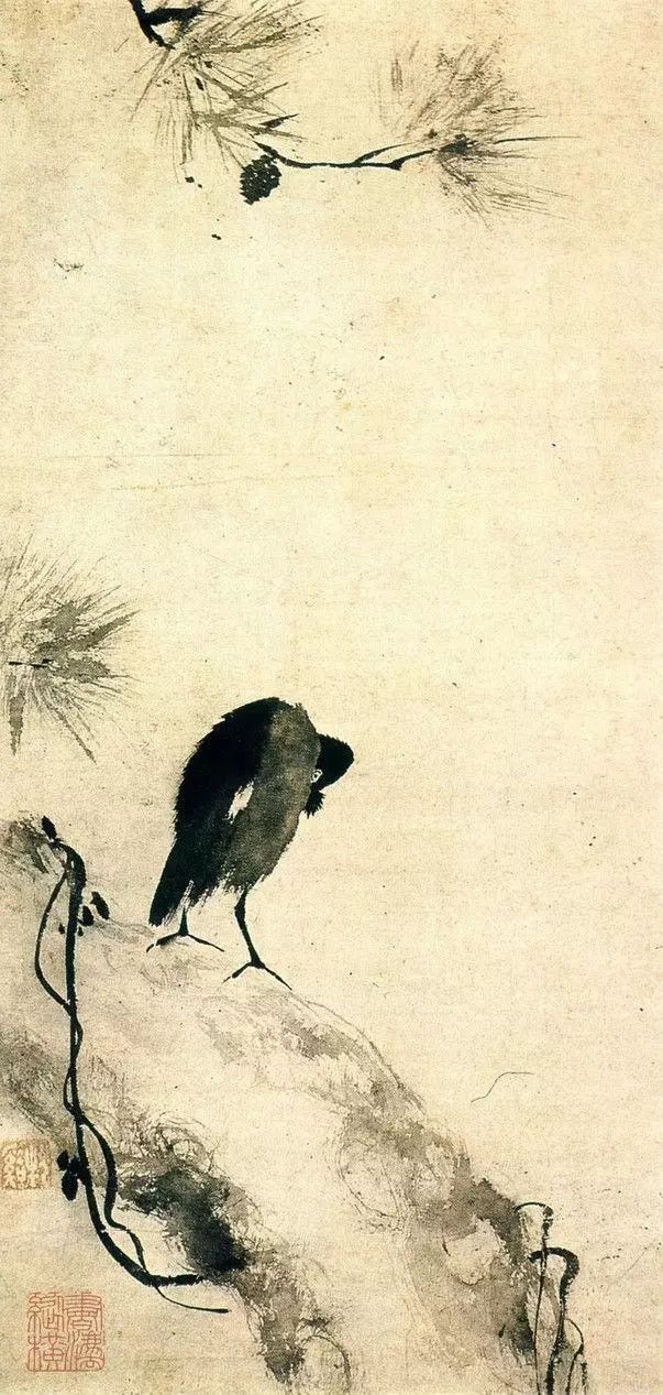 《叭叭鸟图》立轴，纵78.5厘米,横39厘米,日本私人收藏